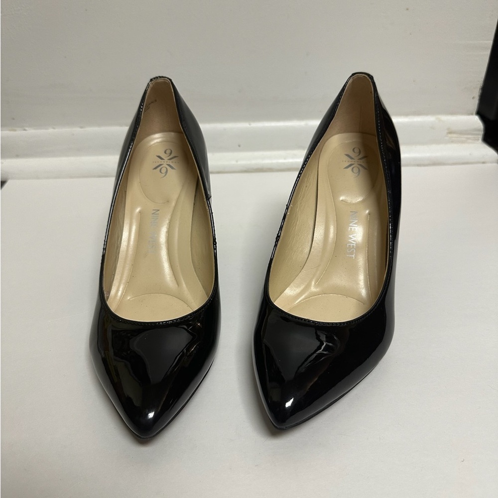 Nine West Black Patent Faux Leather Wedge Heels Womens 6.5